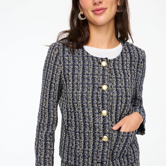 New JCREW Tweed Lady Jacket in Tweed Black Navy - Picture 2 of 6